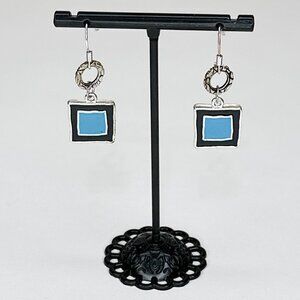 Fashion Costume‎ Jewelry Square Faux Silver Black Faux Turquoise Earrings